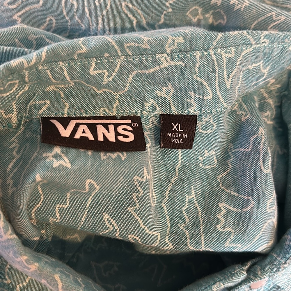 Vans Teal Patterned Casual Button Down Shirt - Picture 7 of 7